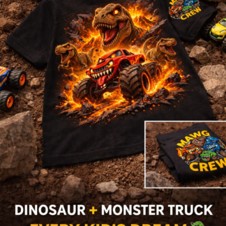 Dinosaur Monster Truck Kids Shirt – T-Rex Lava Truck Tee for Boys