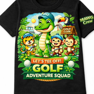 MAWG Crew Kids Golf Adventure Squad Shirt – Fun Animal Golf Tee for Toddlers & Kids