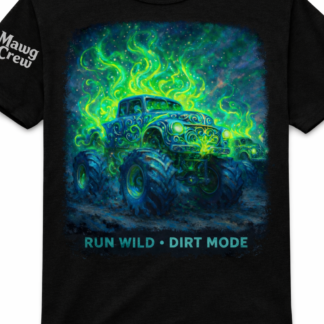 Run Wild Dirt Mode Monster Truck Shirt – Neon Flame Offroad Kids Tee | MAWG Crew Adventure Shirt