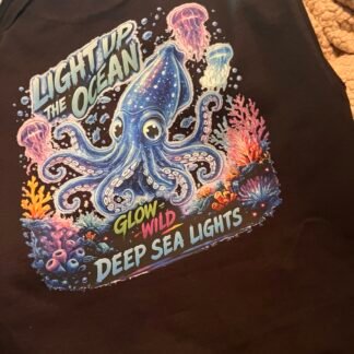 Light Up the Ocean Glow Wild deep sea squid design with jellyfish, coral, and ocean life